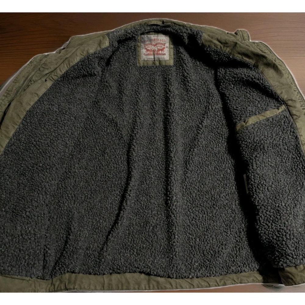 Levis Mens Sherpa Lined Military Field Jacket Olive Green Cotton Canvas Medium - Picture 5 of 8